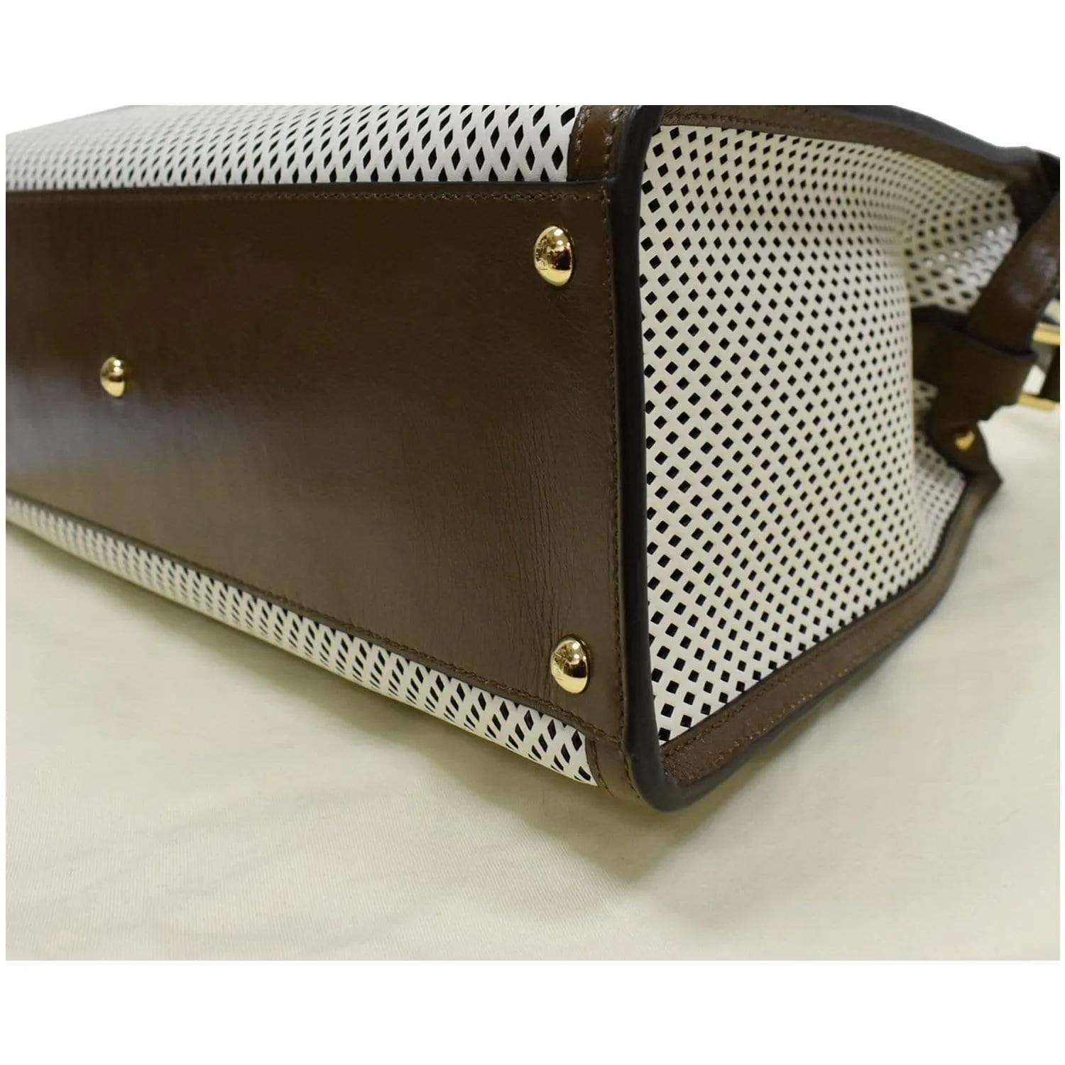 FENDI Peekaboo X-Lite Large Perforated Leather Tote Bag White
