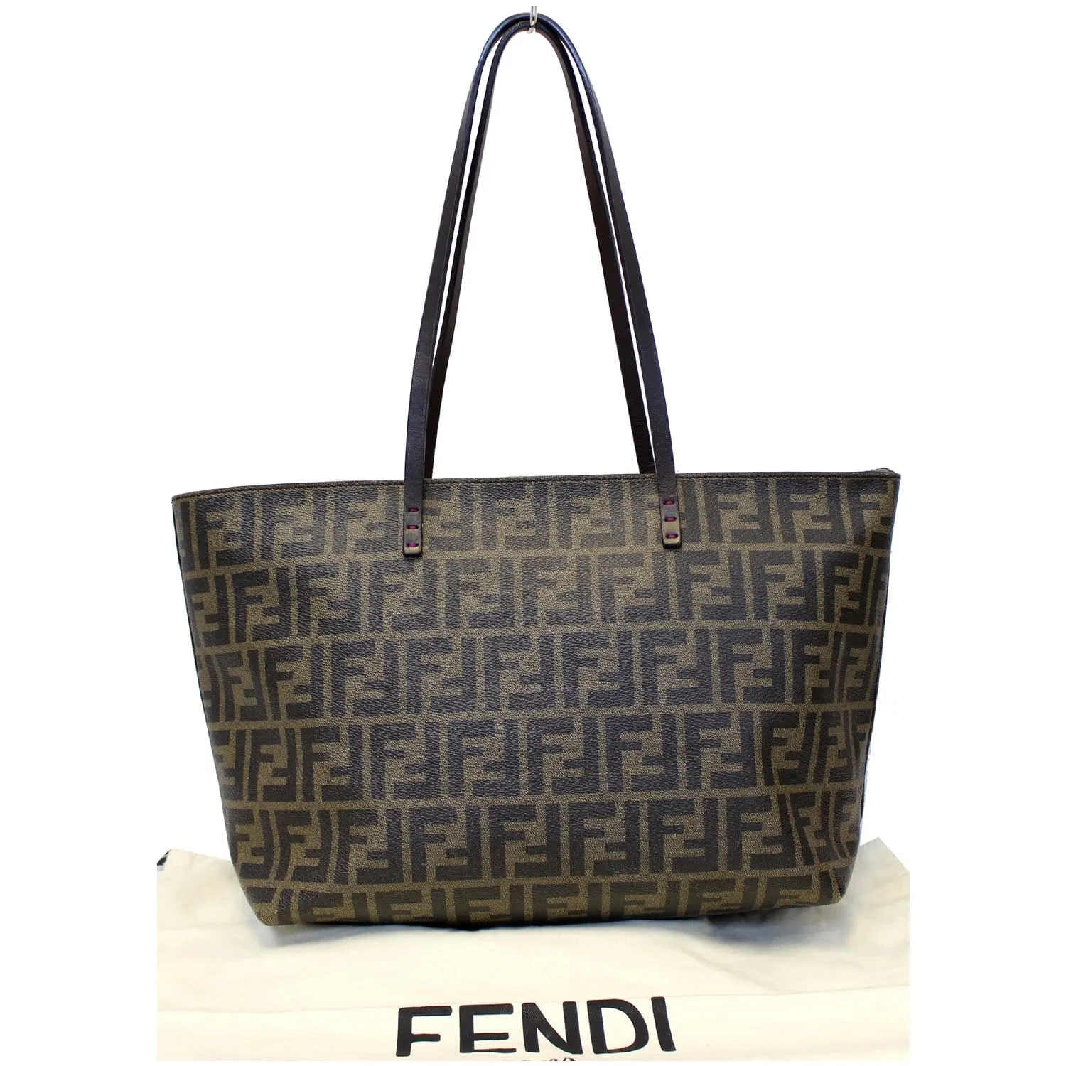 FENDI Zucca Print Canvas Small Roll Tote Bag Brown