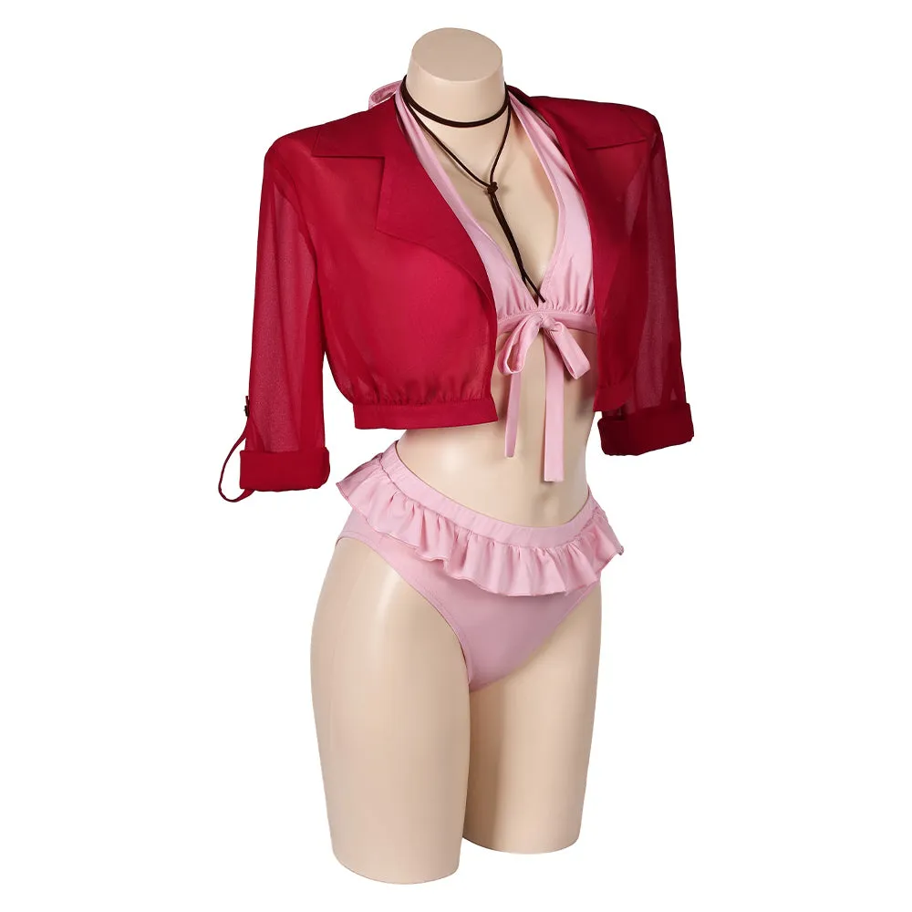 Final Fantasy VII Aerith Gainsborough Original BIKINIS With Shrug Pink Swimsuit Swimwear Cosplay Costume Outfits