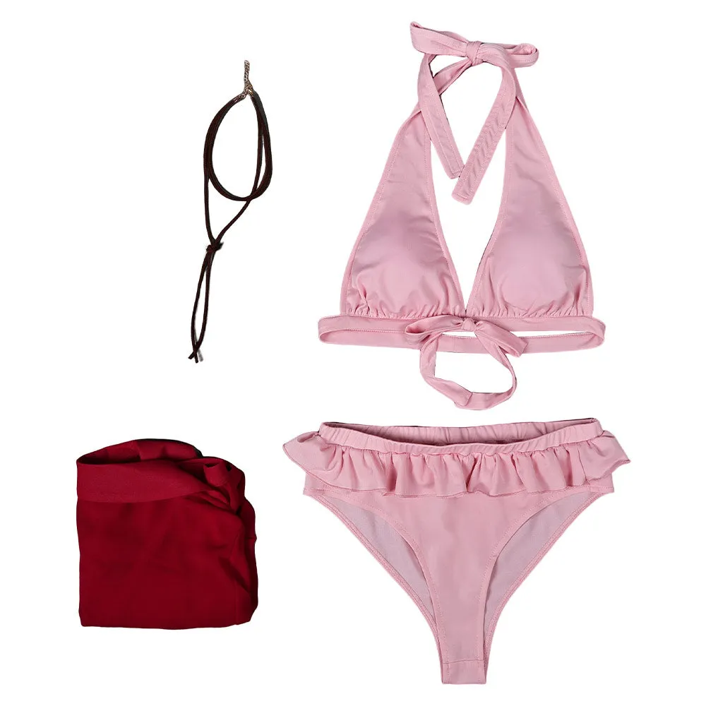 Final Fantasy VII Aerith Gainsborough Original BIKINIS With Shrug Pink Swimsuit Swimwear Cosplay Costume Outfits