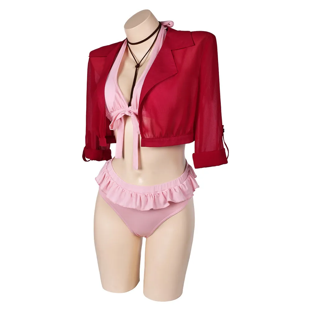 Final Fantasy VII Aerith Gainsborough Original BIKINIS With Shrug Pink Swimsuit Swimwear Cosplay Costume Outfits