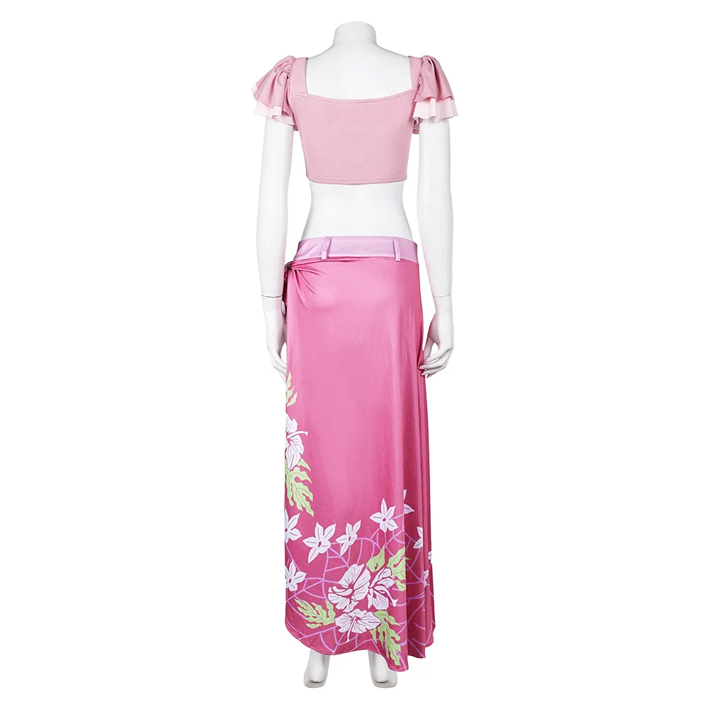 Final Fantasy VII Rebirth Aerith Printed Pink Beach Dress Set Cosplay Costume Outfits Halloween Carnival Suit