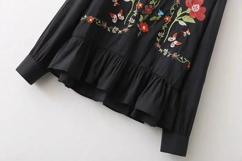 Flower Embroidery Casual Blouse