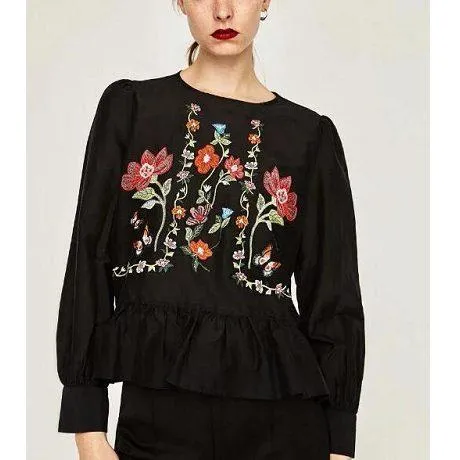 Flower Embroidery Casual Blouse