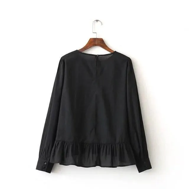 Flower Embroidery Casual Blouse