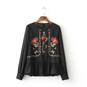 Flower Embroidery Casual Blouse