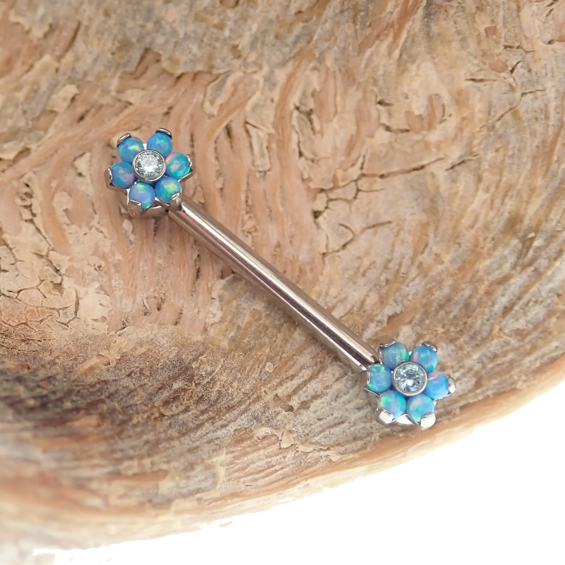 Flower Opal Push Fit threadless swap out Nipple Bar 16g, 14g, 12g
