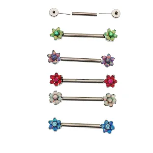 Flower Opal Push Fit threadless swap out Nipple Bar 16g, 14g, 12g