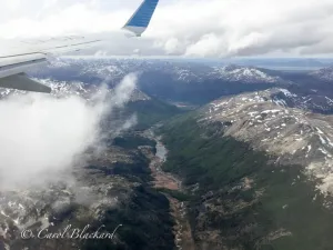 Flying into beautiful, rugged Tierra del Fuego, Argentina