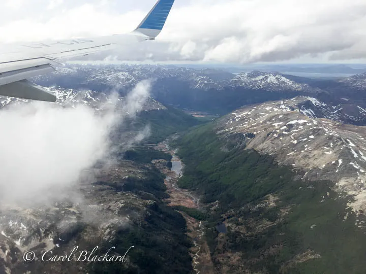 Flying into beautiful, rugged Tierra del Fuego, Argentina