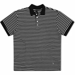 Former Uniform Striped Short Sleeve Polo Shirt Worn Black White