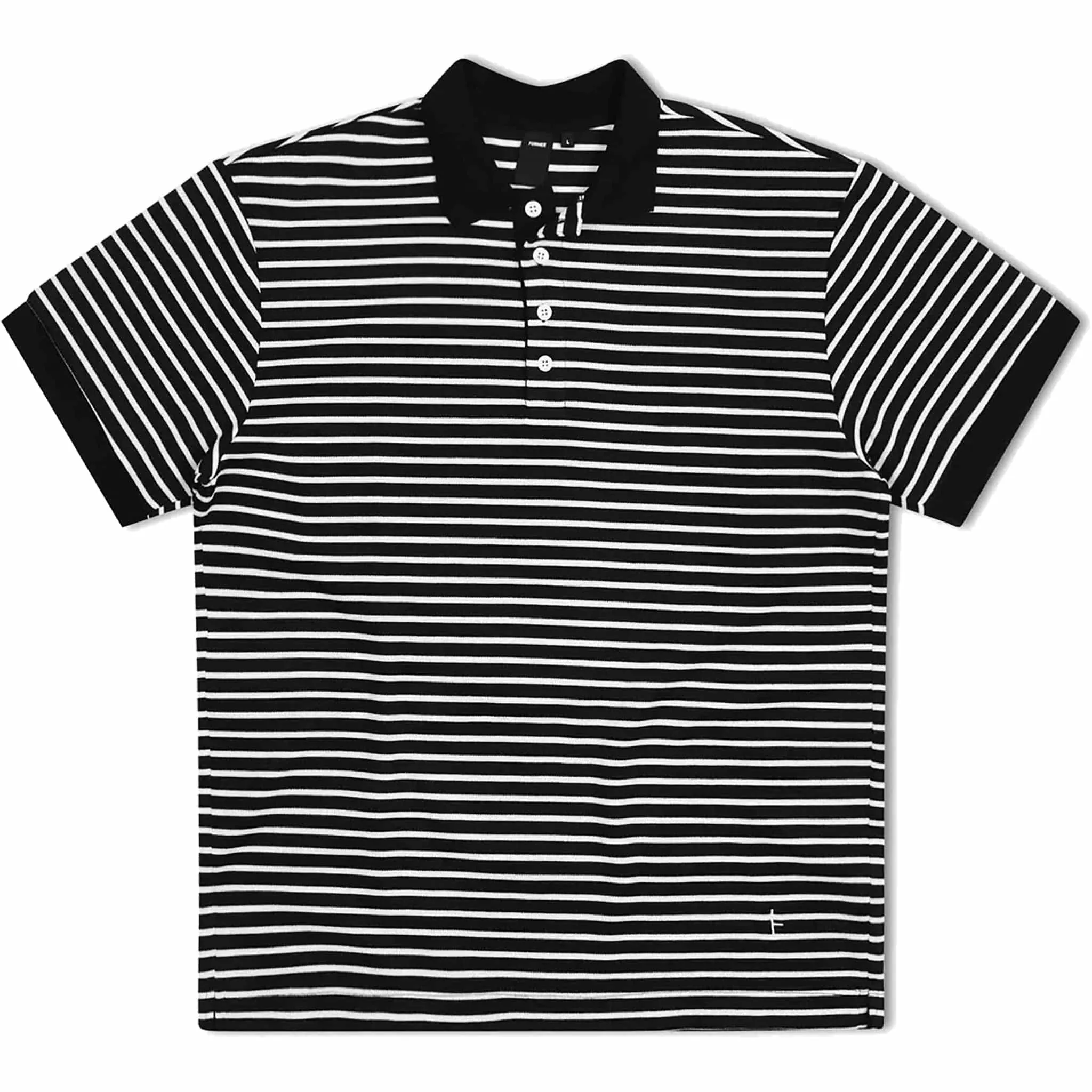 Former Uniform Striped Short Sleeve Polo Shirt Worn Black White
