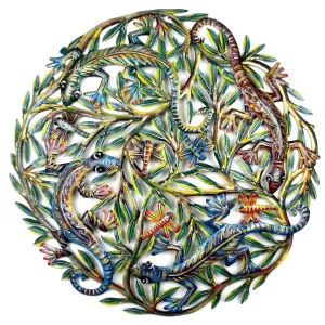 Four Geckos Painted Metal Wall Art - Croix des Bouquets