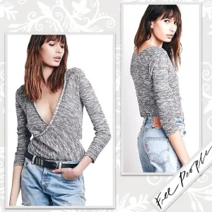 Free People Gotham Wrap Sweater in Marled Knit Grey /Cream Combo, Gently Worn!
