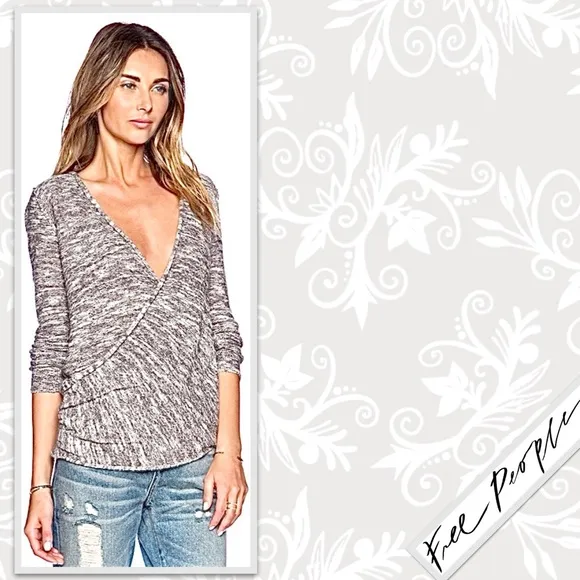 Free People Gotham Wrap Sweater in Marled Knit Grey /Cream Combo, Gently Worn!