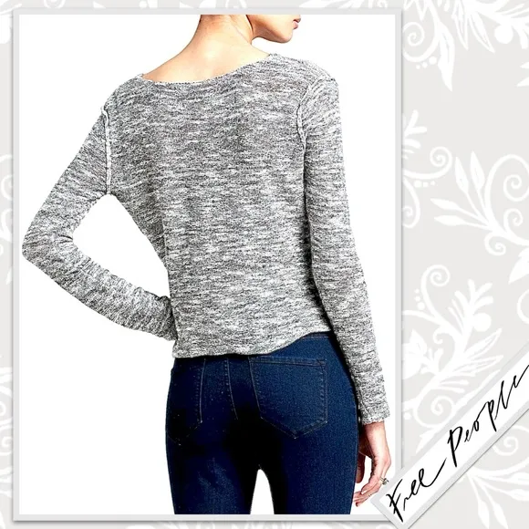 Free People Gotham Wrap Sweater in Marled Knit Grey /Cream Combo, Gently Worn!
