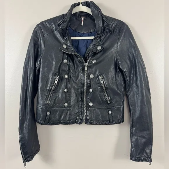 Free people Moto Stylish Black faux vegan Leather Jacket size small black