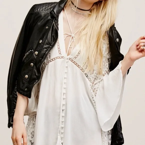 Free people Moto Stylish Black faux vegan Leather Jacket size small black