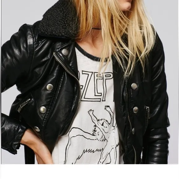 Free people Moto Stylish Black faux vegan Leather Jacket size small black