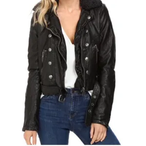Free people Moto Stylish Black faux vegan Leather Jacket size small black