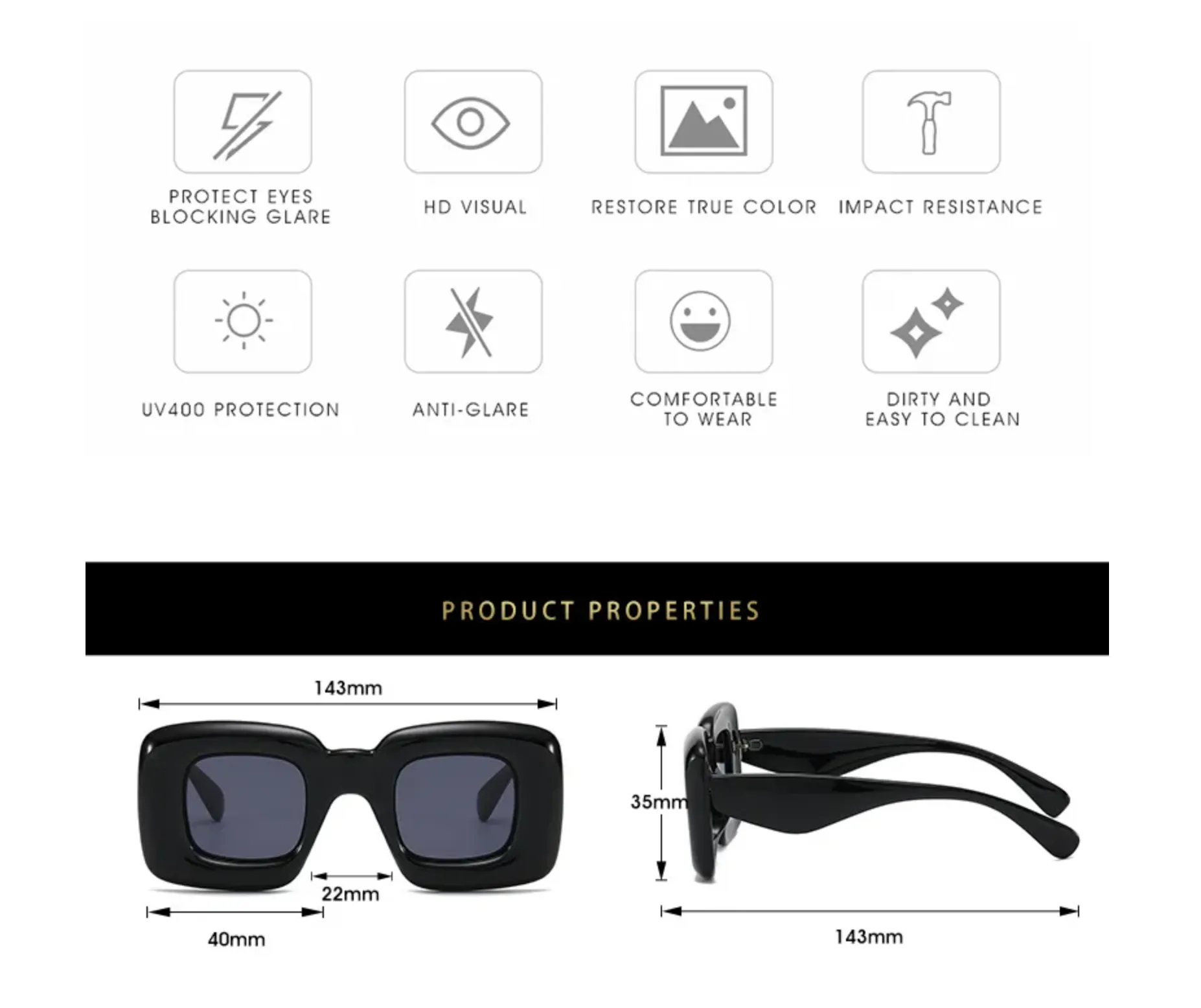 Gafas de Sol diseño Inflado Hipster Punk Antro Rectangular y Cat Eye