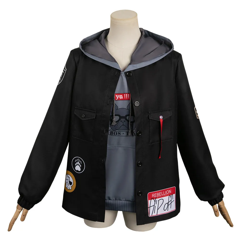 Girls Band Cry 2024 Momoka Kawaragi Black Printed Hoodie Coat Anime Cosplay Costume Outfits Halloween Carnival Suit