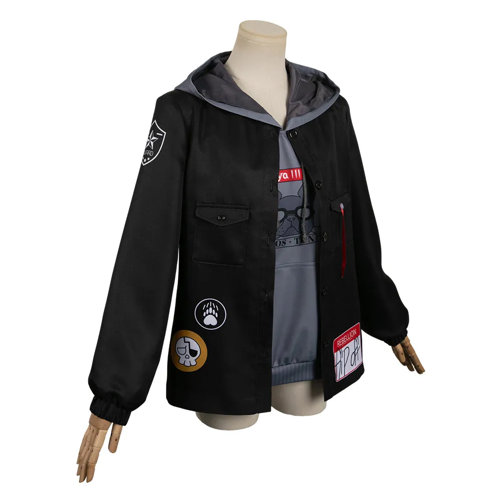 Girls Band Cry 2024 Momoka Kawaragi Black Printed Hoodie Coat Anime Cosplay Costume Outfits Halloween Carnival Suit