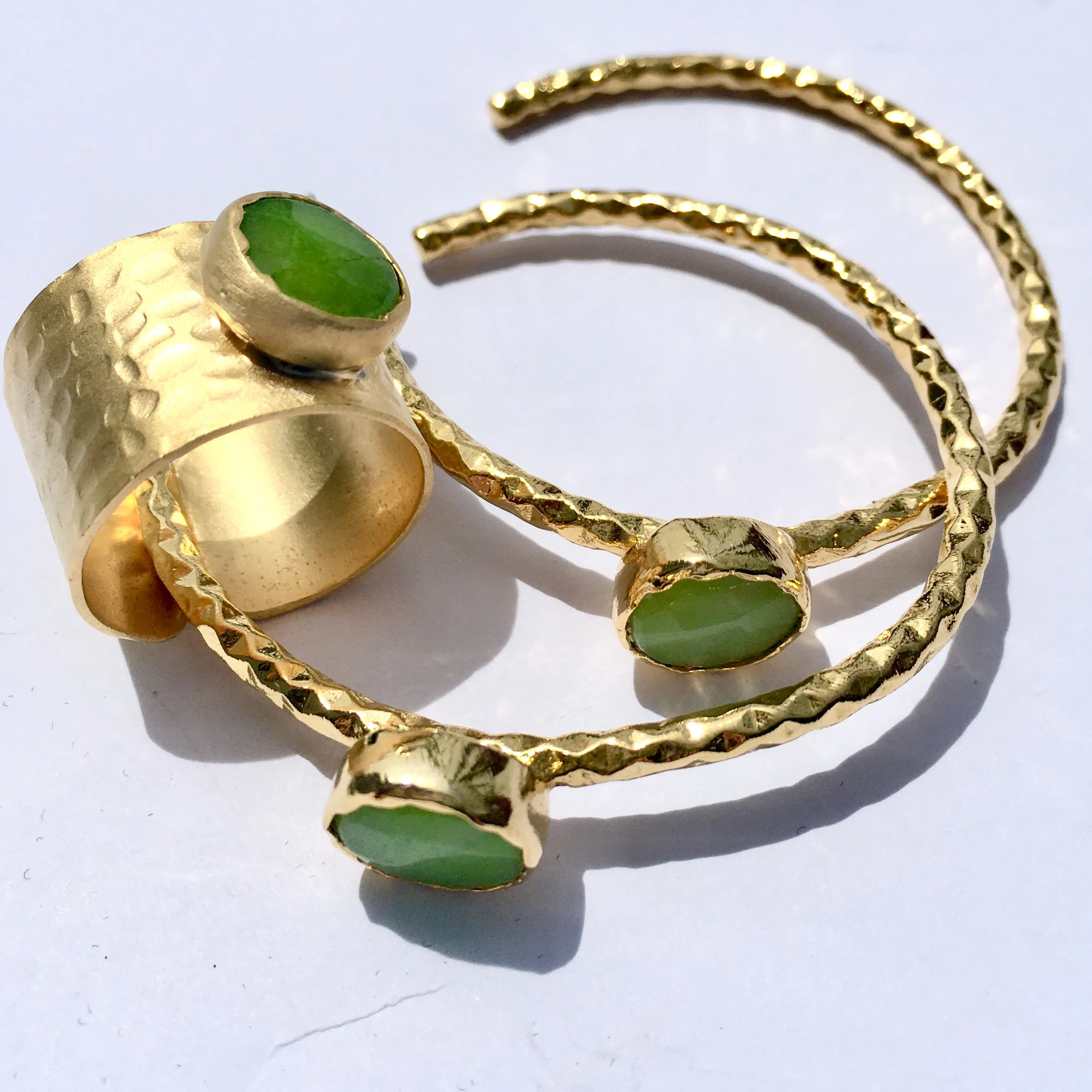 GOLD BRASS HOOPS WITH  CONTRAST COLOR STONE