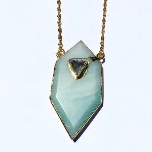 Gold plated Hexagon Amazonite necklace with small druzy stone appliqué'