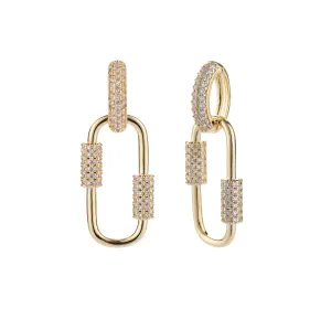 Gold Plated Trendy Paper Clip Micro Pave Drop Earrings