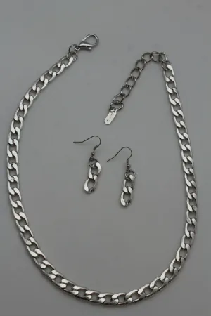 Gold Silver Plastic Chain Link Light Jewelry Short Necklace Earring Set