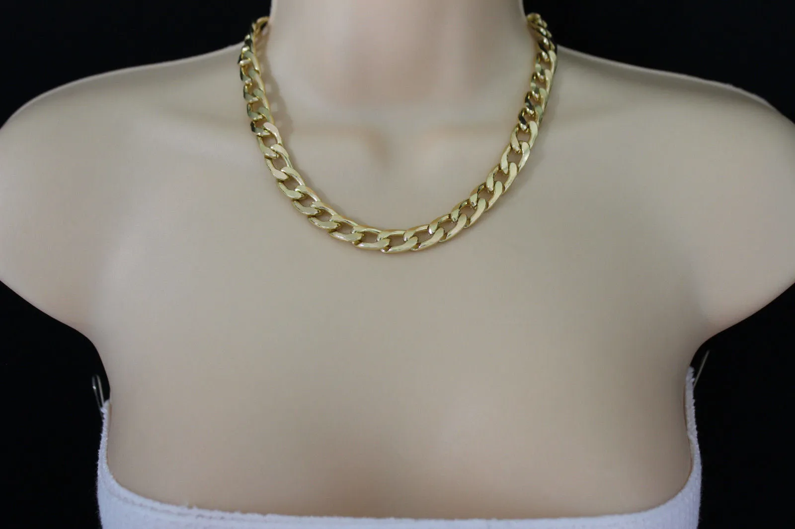 Gold Silver Plastic Chain Link Light Jewelry Short Necklace Earring Set