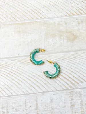 Gold Threaded Hoop Earrings - Aqua