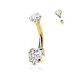 Gold Titanium CZ Heart Navel Barbell
