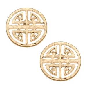 Greek Key Earrings in Worn Gold