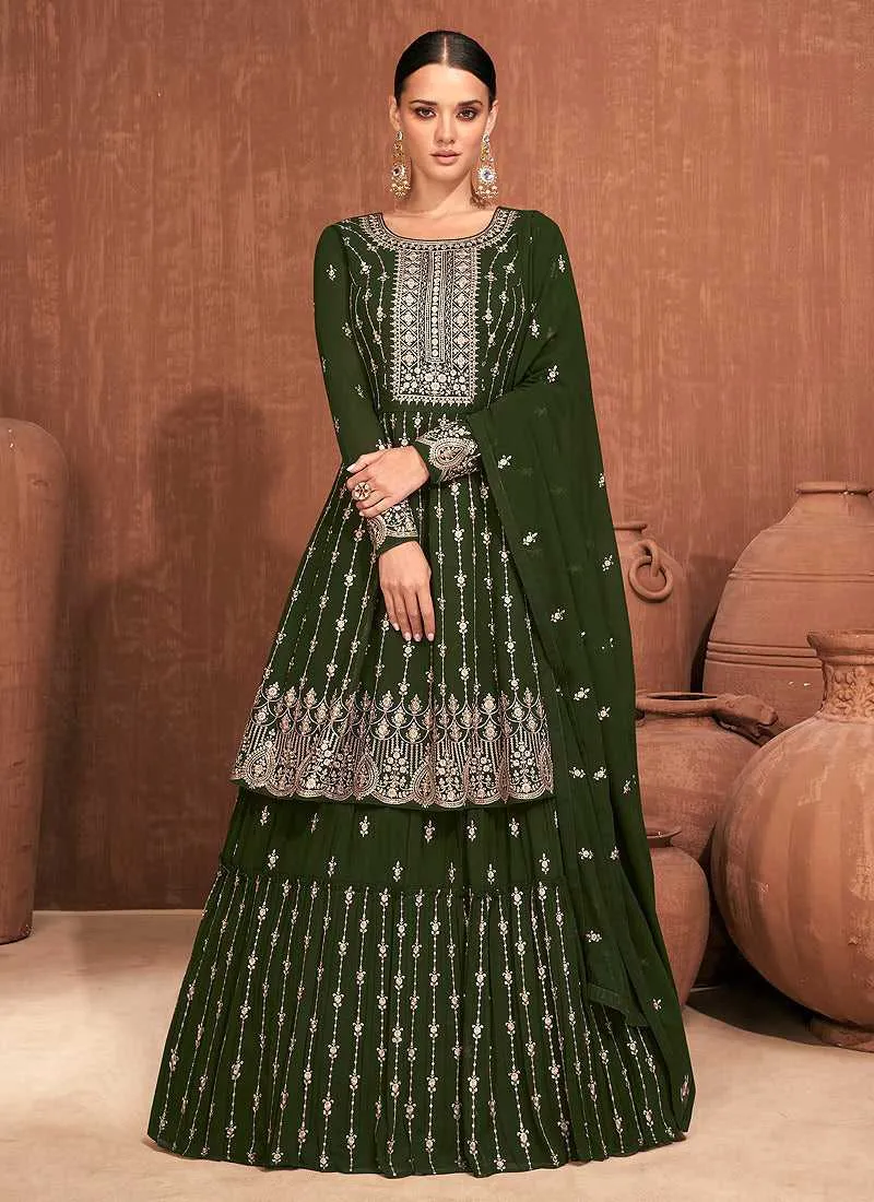 Green Heavy Embroidered Stylish Lehenga