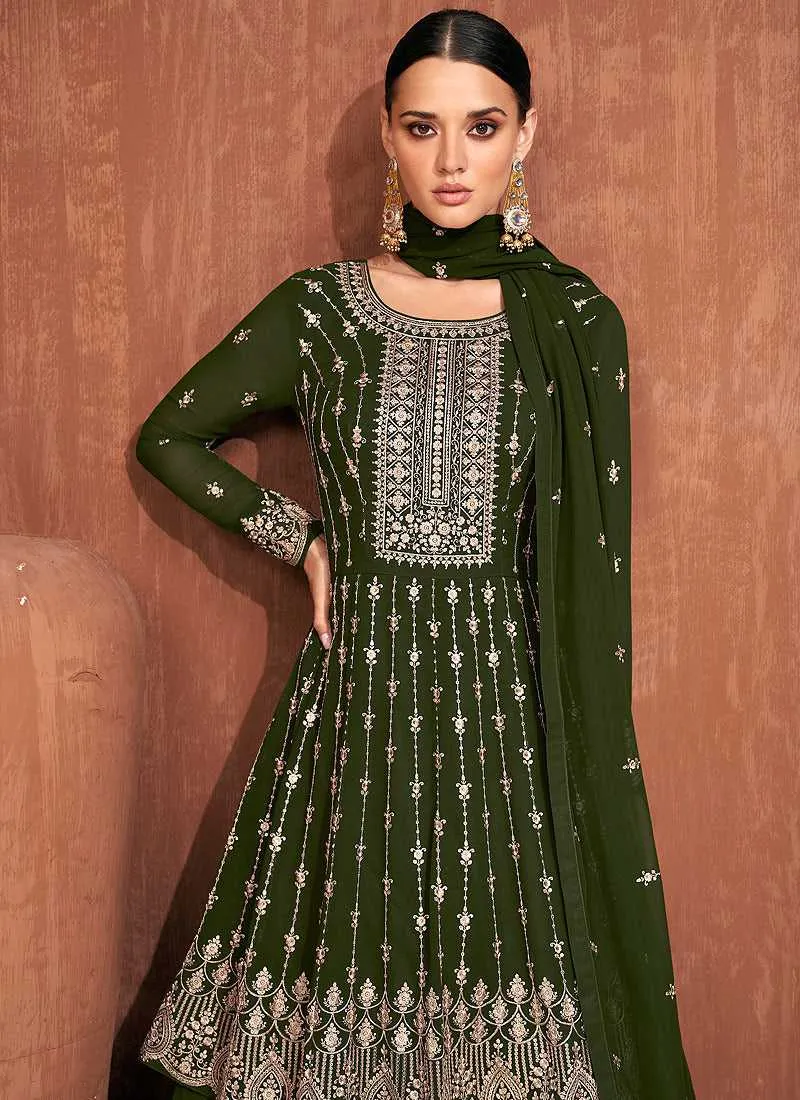 Green Heavy Embroidered Stylish Lehenga