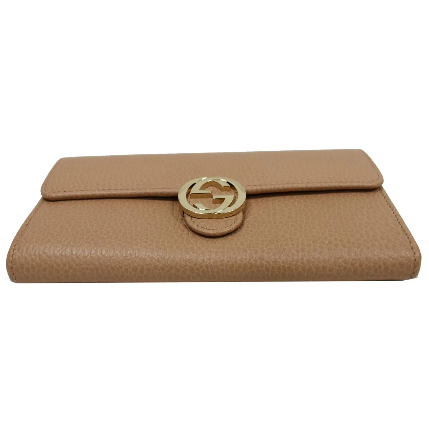 GUCCI GG Interlocking Continental Leather Wallet Beige 615524