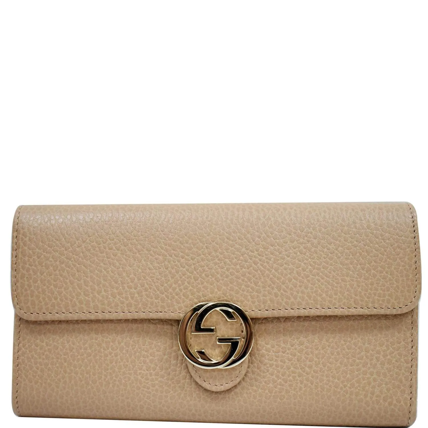 GUCCI GG Interlocking Continental Leather Wallet Beige 615524