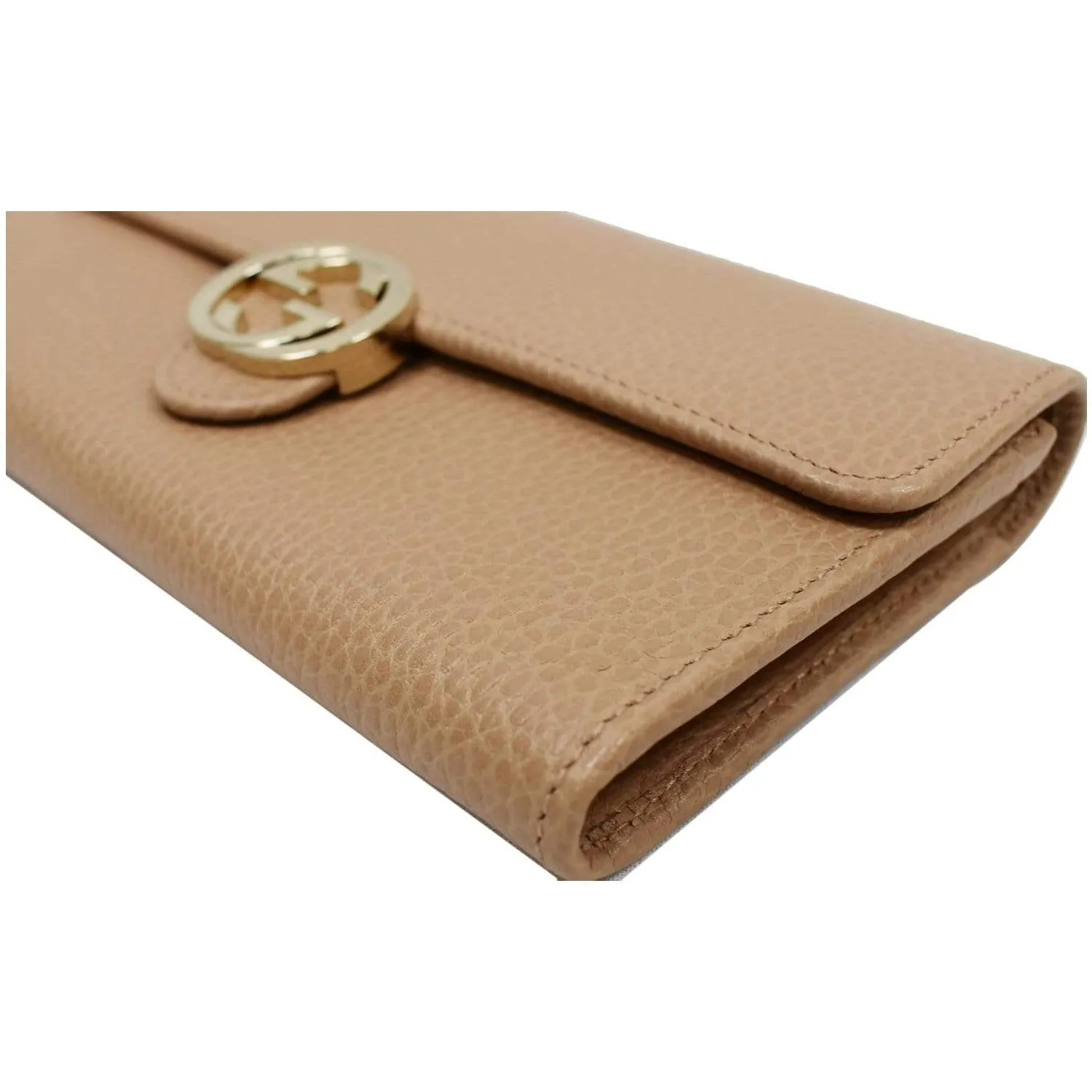 GUCCI GG Interlocking Continental Leather Wallet Beige 615524