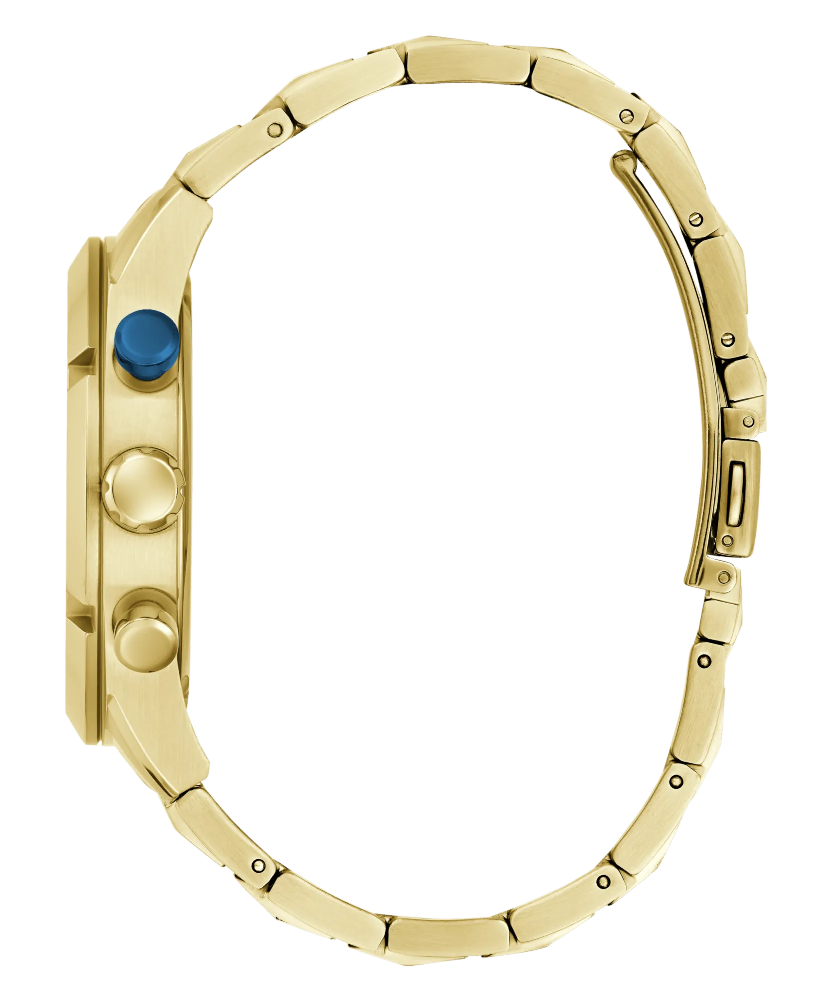 Guess Resistance Brushed Gold Tone Case With Polished Gold Tone Bezel Sunray Blue Multifunction With A Brushed And Polished Gold Tone Bracelet GW0714G2