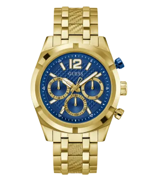 Guess Resistance Brushed Gold Tone Case With Polished Gold Tone Bezel Sunray Blue Multifunction With A Brushed And Polished Gold Tone Bracelet GW0714G2