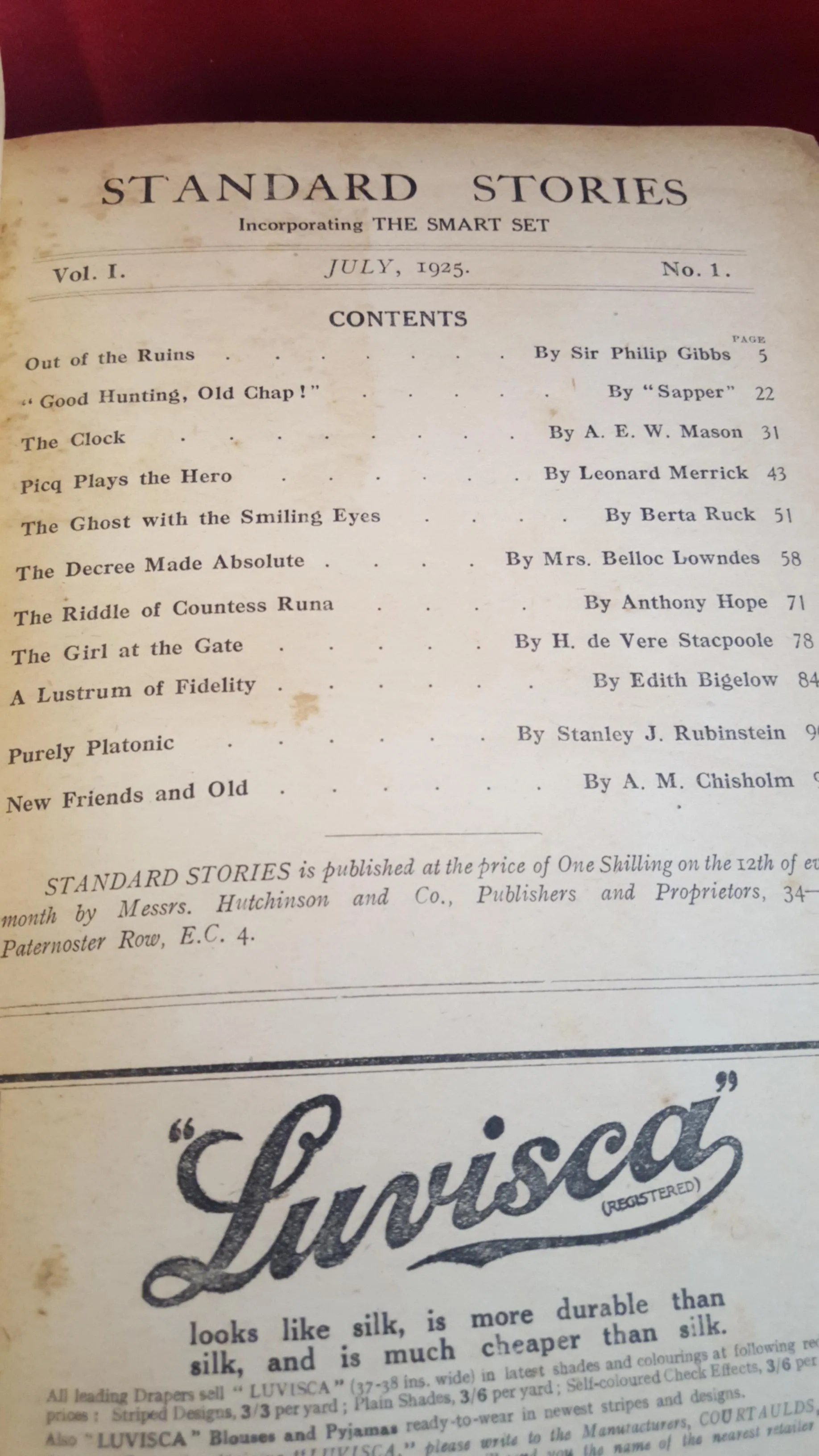 H de Vere Stacpoole - Standard Stories, Volume 1 Number 1 July 1925 to December 1925