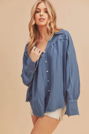 Hazel Blues® |  Aemi   Co Raw Hem Button Down Raglan Sleeve Shirt