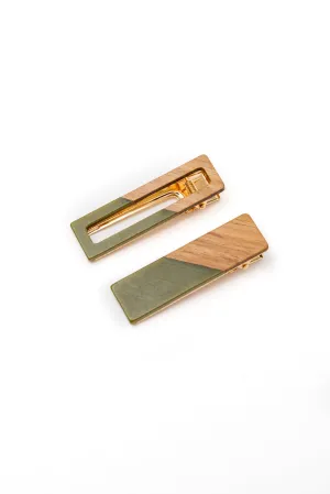Hazel Blues® |  Two Tone Hair Clip Set in Green