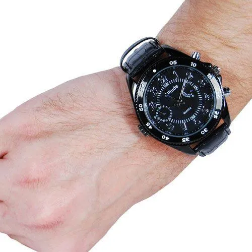 HD Hidden Watch Camera with Built-In DVR, Black Case and Black Band