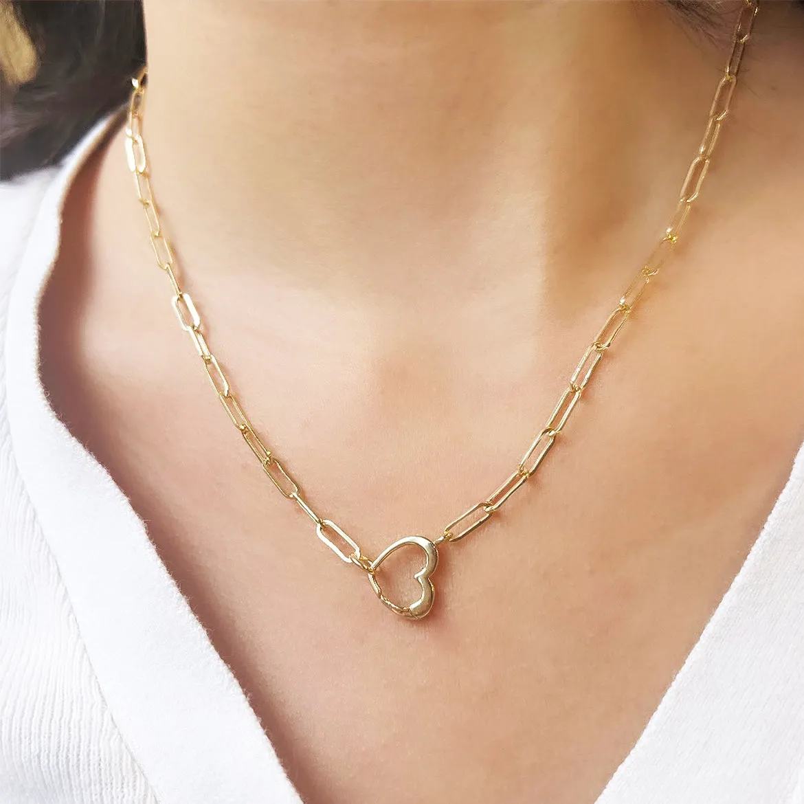Heart Charm Holder Paperclip Necklace