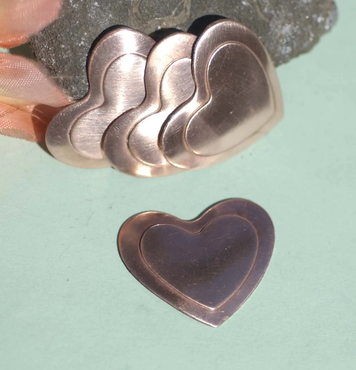 Heart in Heart Embossed 28mm x 33mm Blank Cutout for Enameling Stamping Texturing Metalworking Jewelry Making Blanks