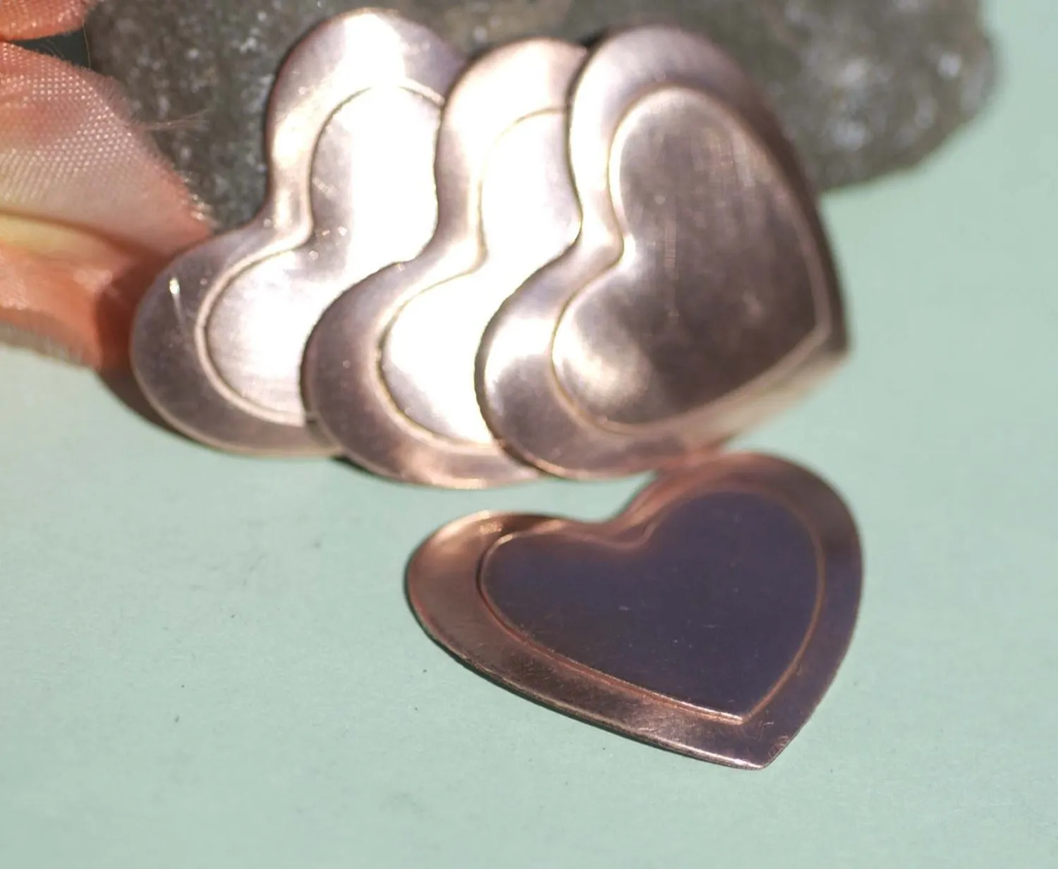 Heart in Heart Embossed 28mm x 33mm Blank Cutout for Enameling Stamping Texturing Metalworking Jewelry Making Blanks