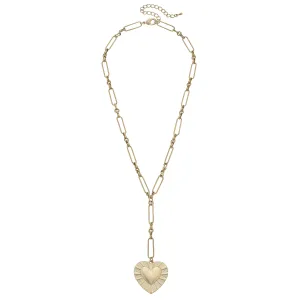 Heart Pendant Y Necklace in Worn Gold